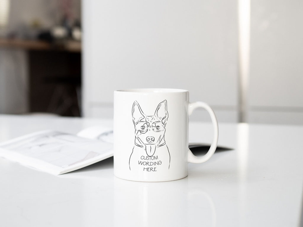 Full Face Portrait With Custom Wording Custom Dog, Cat, or Other Pet Drawing Coffee Mug