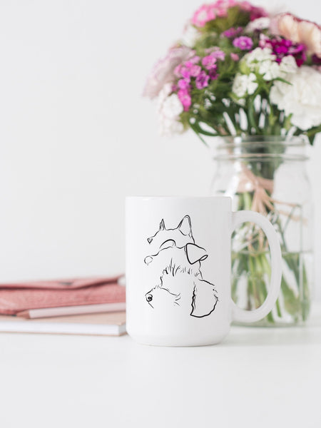 Custom Dog, Cat, or Other Pet's Multiple Side Profiles Outline Coffee Mug