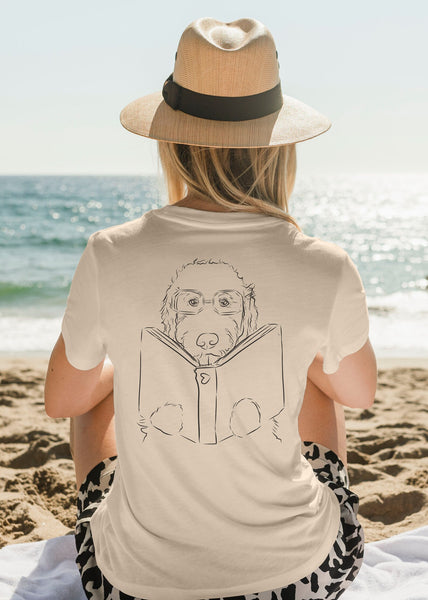 Front/Back Custom Full Face Portrait with Book Dog, Cat, or Other Pet Portrait Unisex T-Shirt