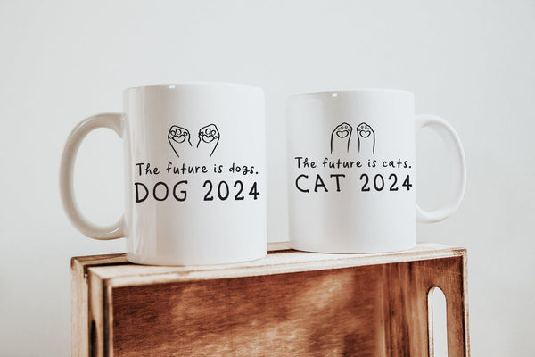 The Future is Dogs: Dog 2024 or the Future is Cats: Cat 2024 Coffee Mug