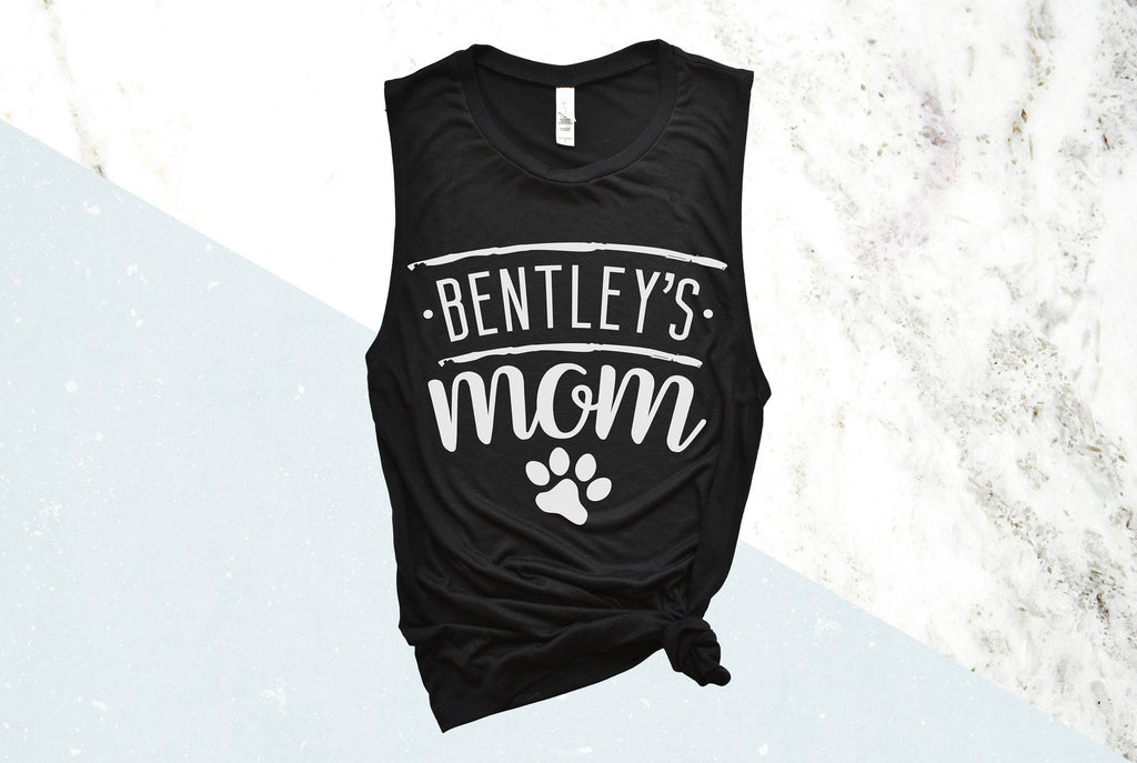 Custom Dog Name Bentley's Mom Dog Mom Dog Mama Mother's Day Gift Pick a Style Typography Flowy Women's Flowy Black Muscle Tank