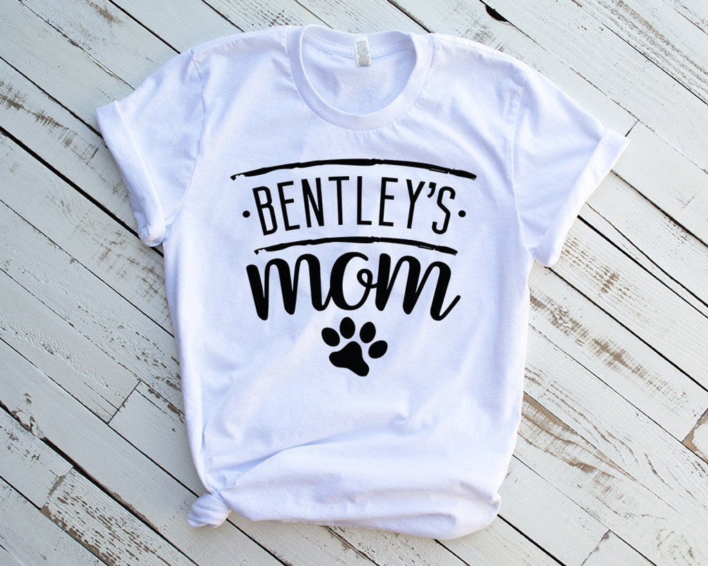 Custom Dog Name Bentley's Mom Dog Mom Dog Mama Mother's Day Gift Pick a Style Typography Flowy Women's Bella + Canvas White Relaxed Crewneck