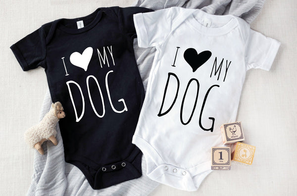 INFANT Baby Bodysuit Single or Set Custom I Love My Dog Dog Lovers Baby Kid's Bodysuit in Black and White