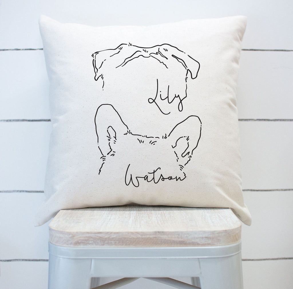 Custom Multiple Dog, Cat, or Other Pet's Ears Outline Cursive Names 18" x 18" Pillow or Pillow Cover