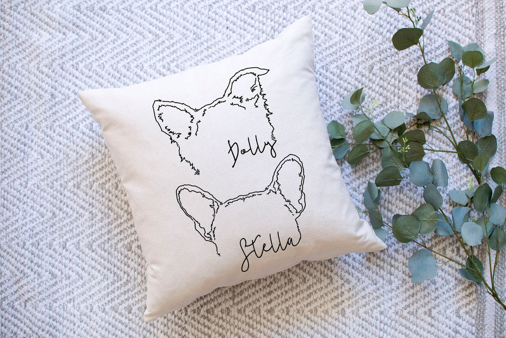 Custom Multiple Dog, Cat, or Other Pet's Ears Outline Cursive Names 18" x 18" Pillow or Pillow Cover