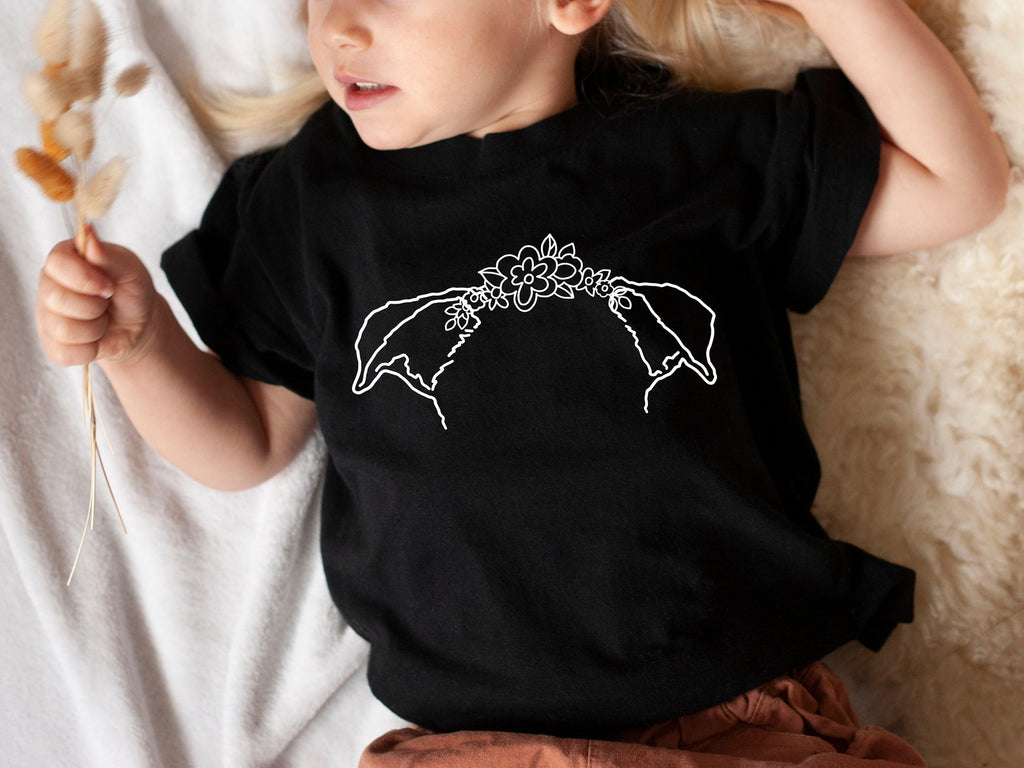 INFANT, TODDLER, or YOUTH Custom Dog or Cat Ears Flower Crown Outline Kid's T-Shirt in Black