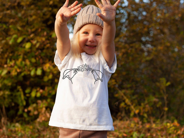 INFANT, TODDLER, or YOUTH Custom Dog or Cat Ears Flower Crown Outline Kid's T-Shirt in White