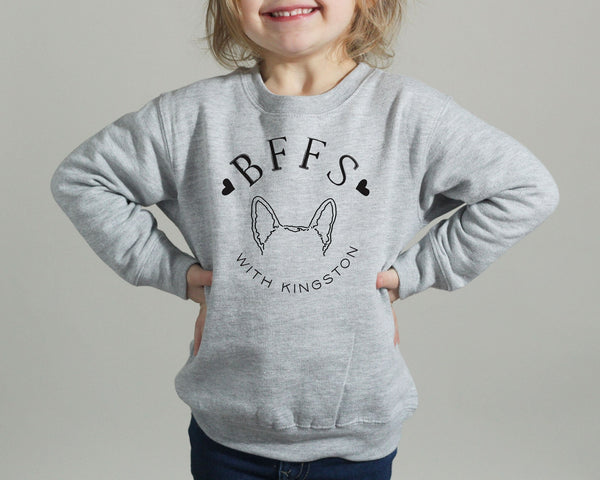 Pick a Style Toddler OR Youth Kid's Custom Dog, Cat, or Other Pet's Ears BFFs Besties Sweatshirt or Hoodie in Light Grey Heather