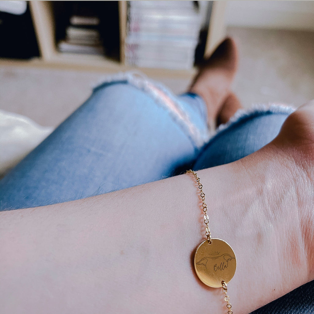 16MM Gold Filled Pendant - Circular Pendant featuring dainty chain and dog ears topped with a memorial halo