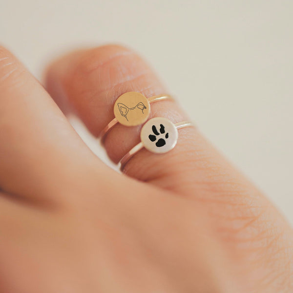 Custom Dog, Cat, or Other Pet's Ears Minimalist Round Ring in Gold Filled and Sterling Silver