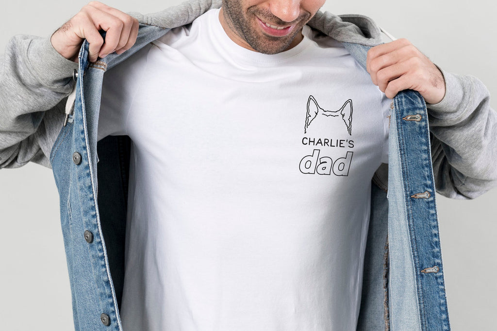 Personalized Dog Name Dog Dad with Dog Ears Pocket Custom Tee in White