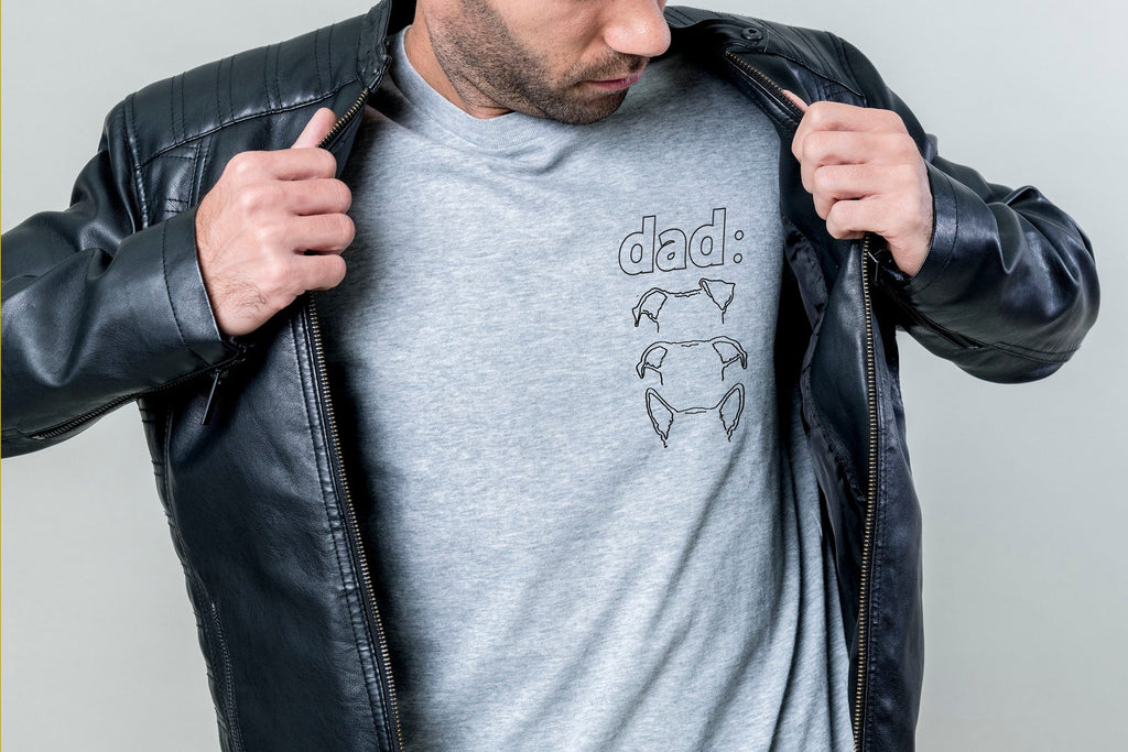 Customized Dog Dad T-Shirt With Custom Dog Ears Pocket Graphic Tee in Heather Grey