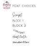 Barkley & Wagz - Font Choices: Script, Block 1, Block 2, Fun Font, Heart Font, and Handwritten