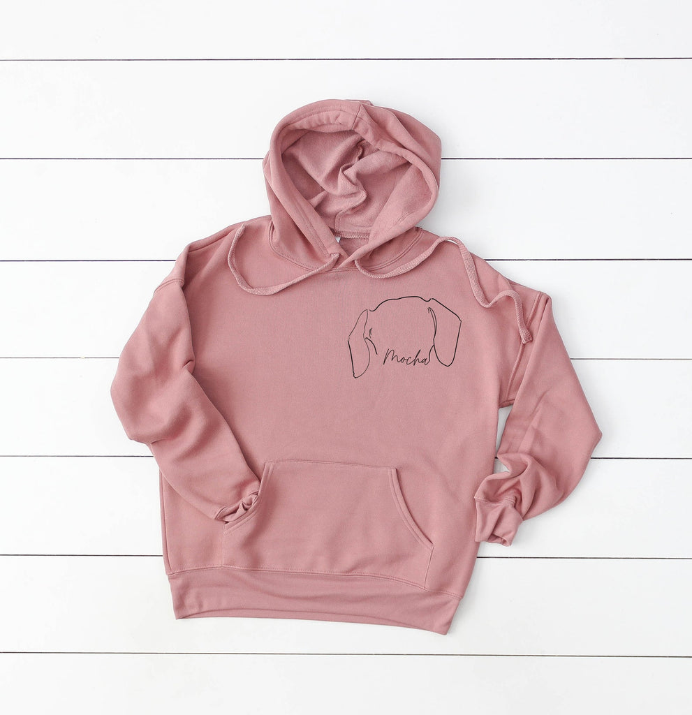 Personalized Wording Sleeve Dog or Cat Ears Nose Print Outline Tattoo Inspired Pocket Sweatshirt in Mauve
