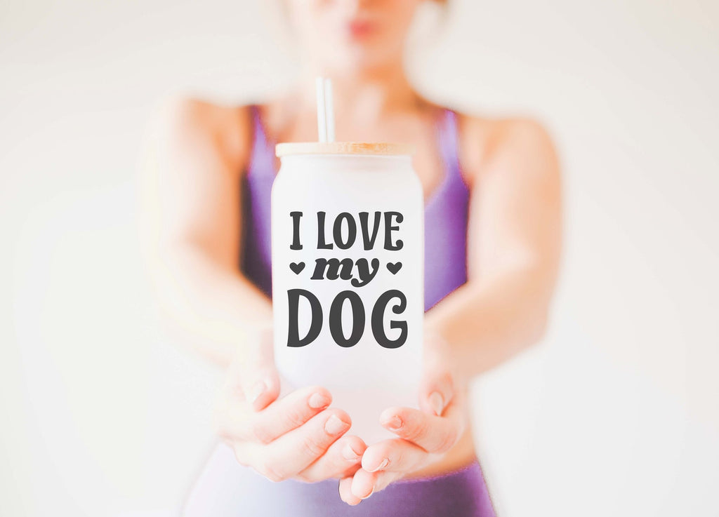 I Love My Dog 16 oz or 20 Oz Frosted Beer Can Cup With or Without Lid Customized Iced Coffee Cup For Dog Mom Dog Mama Dog Parents
