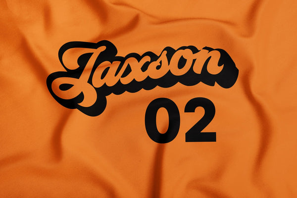 Custom Dog Name Team Jersey Age Birthday Retro Bandana in Orange