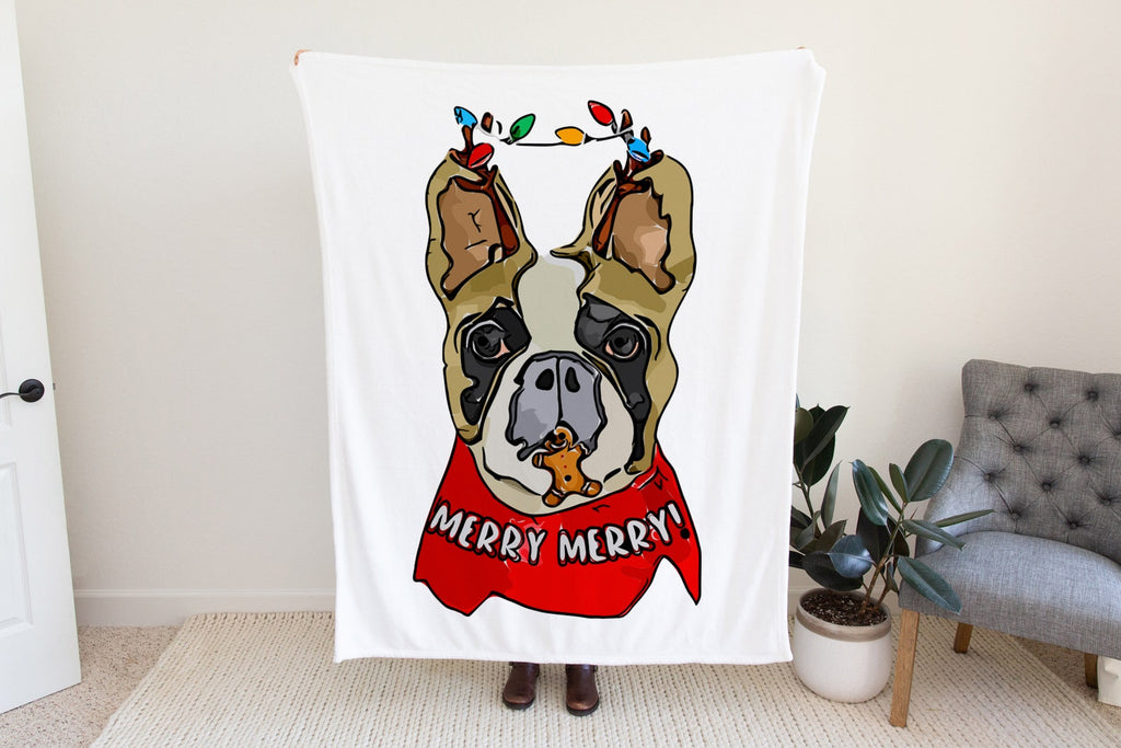 Christmas Frenchie French Bulldog Fleece Blanket or Woven Throw Festive Christmas Blanket