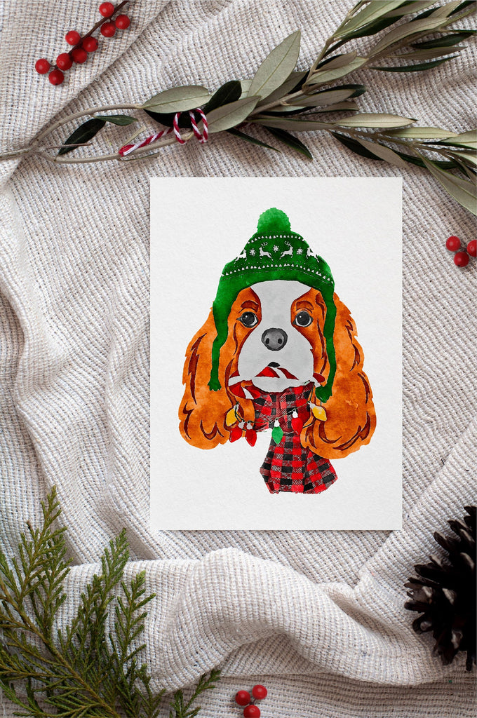 Cavalier King Charles CKCS Single Card or Notecard Set Christmas Festive Dog Notecards