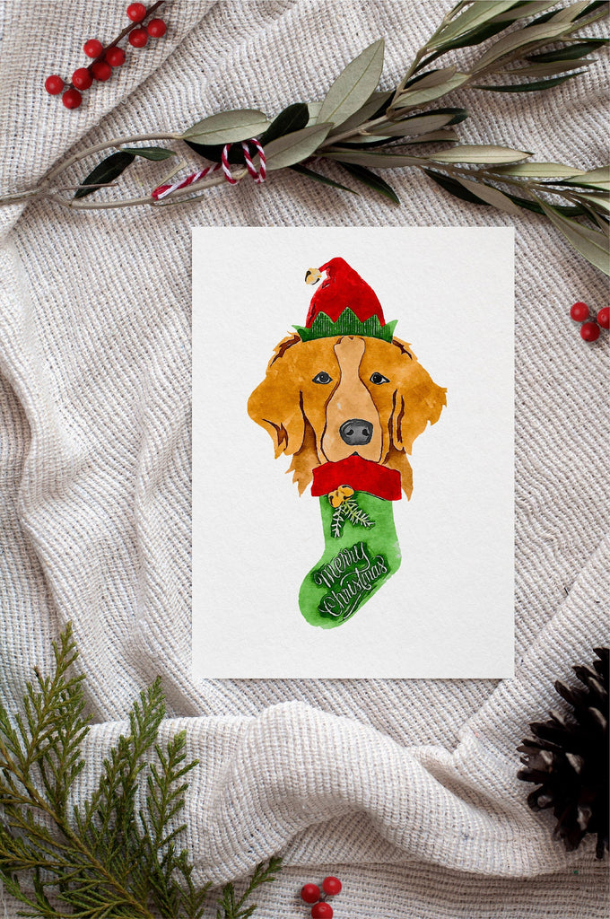 Golden Retriever Single Card or Notecard Set Christmas Dog Notecards