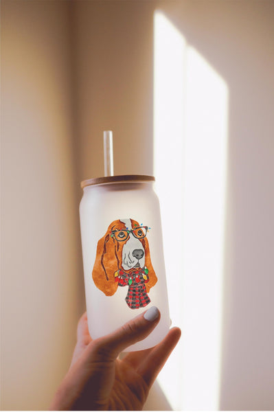 16, 20, or 25 oz Basset Hound Christmas Dog Frosted Beer Can Cup