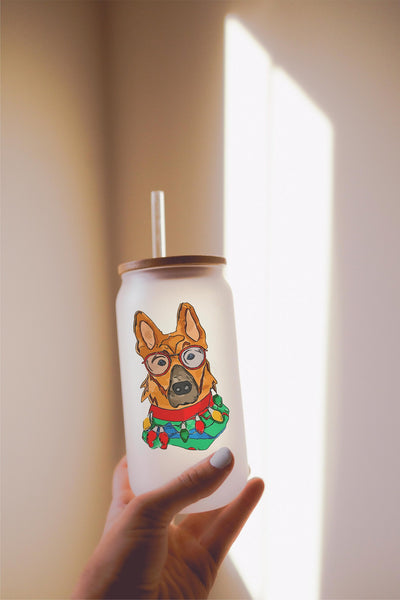 16, 20, or 25 oz German Shepherd GSD Festive Christmas Dog Frosted Beer Can Cup