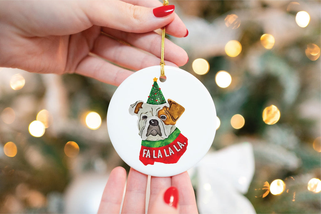 Custom Single or Set of English Bulldog Ceramic Christmas Ornaments