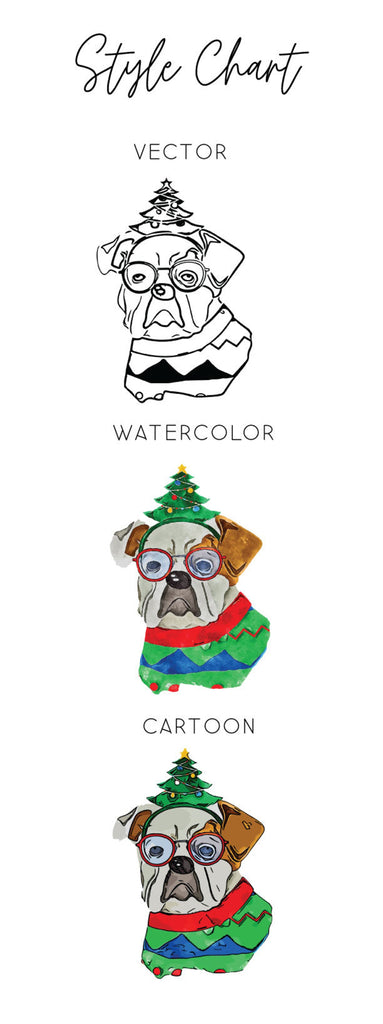 Barkley & Wagz - Style Chart for Bulldog - Vector, Watercolor, Cartoon