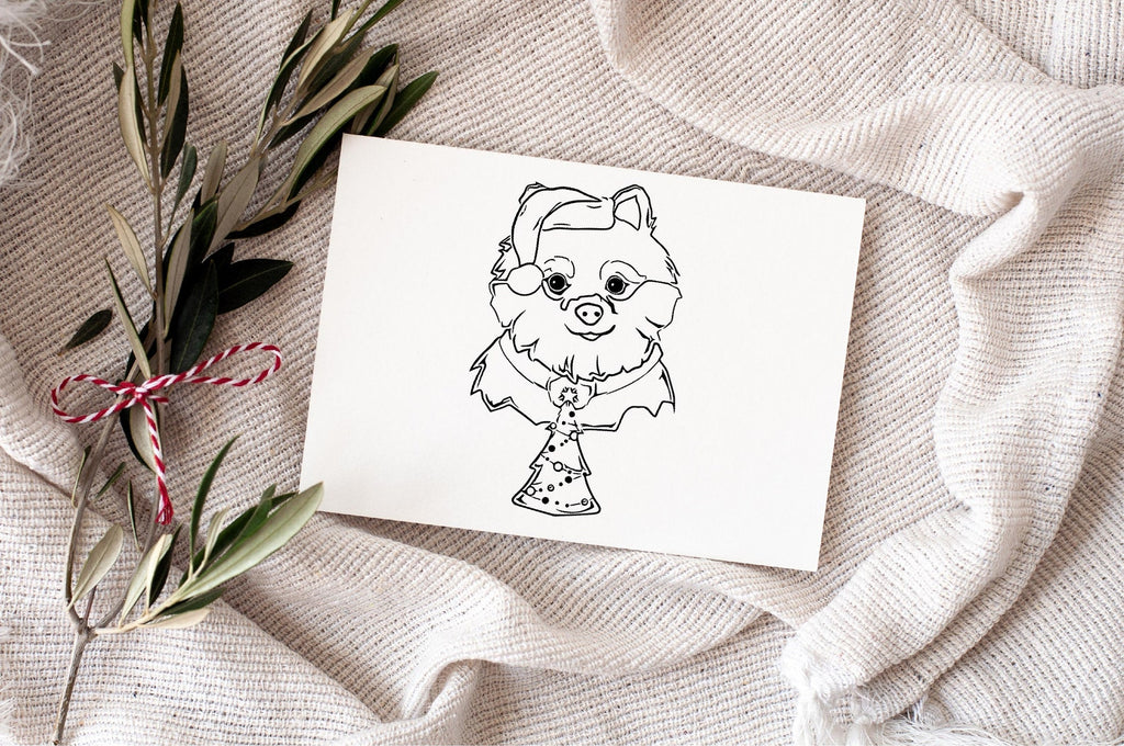Pomeranian Single Card or Notecard Set Festive Christmas Dog Notecards