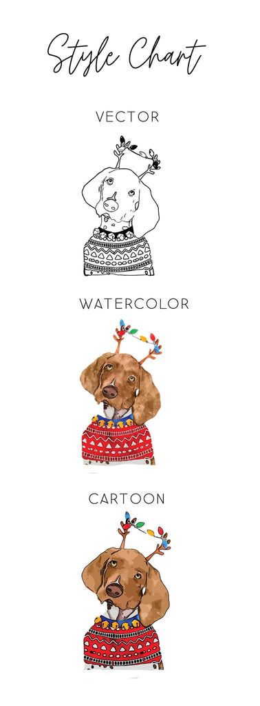 Barkley & Wagz - Style Chart for German Shorthaired Pointer GSP - Vector, Watercolor, Cartoon