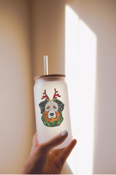 16, 20, or 25 oz Australian Shepherd Aussie Festive Christmas Dog Frosted Beer Can Cup