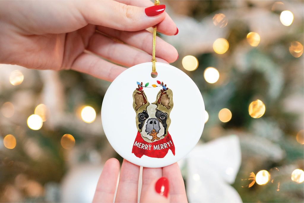 Custom Single or Set of Frenchie French Bulldog Ceramic Christmas Ornaments