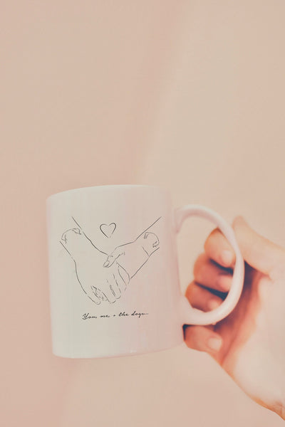 Custom Holding Hand with Dog Ears Outline Tattoo Inspired Mug for Valentine's Day, Anniversary, Wedding, Romantic Gift