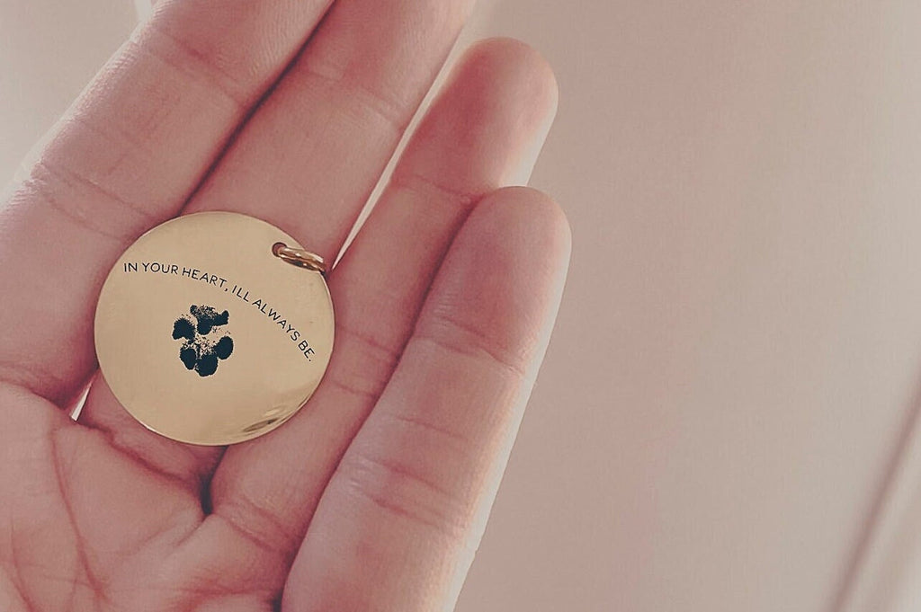 Single or Set Memorial Keychain Tag In Your Heart, I'll Always Be with Nose or Paw Print and Ears