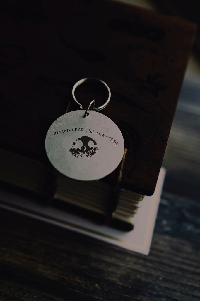 Single or Set Memorial Keychain Tag In Your Heart, I'll Always Be with Nose or Paw Print and Ears
