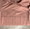 Women's Custom Multiple Dog, Cat, or Other Pet's Ears Outline Tattoo Inspired T-Shirt in Mauve with Four Dogs Featured