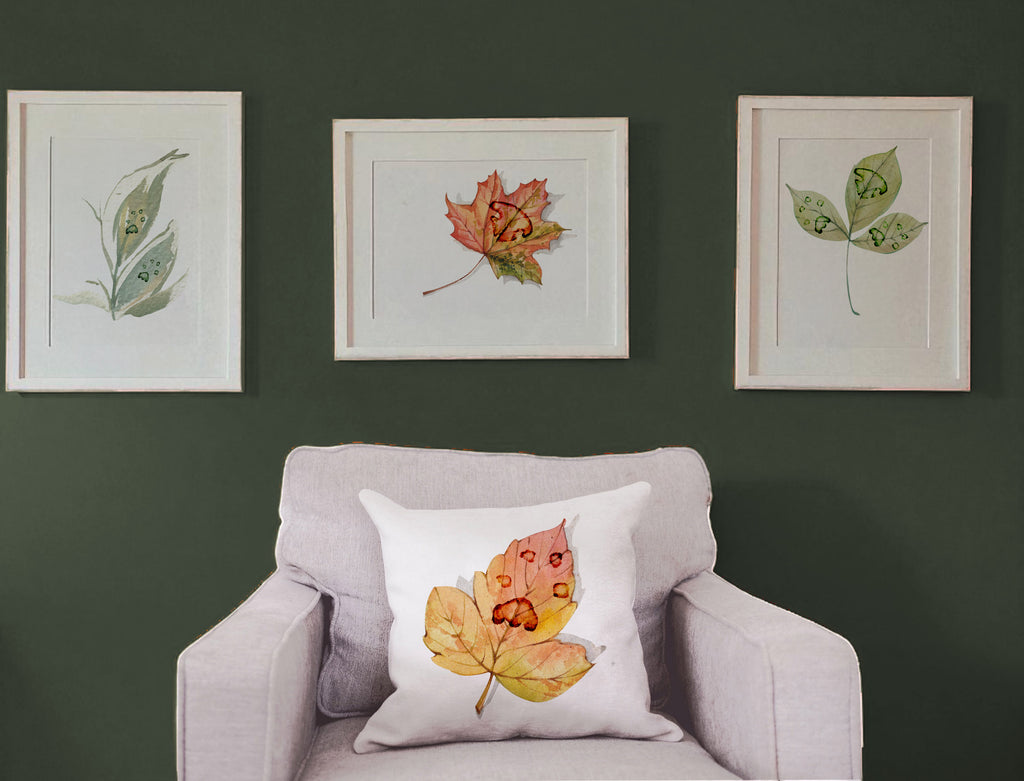 Custom Paw and/or Nose Print on Leaf Fall Pillow shown with Matching Art Prints