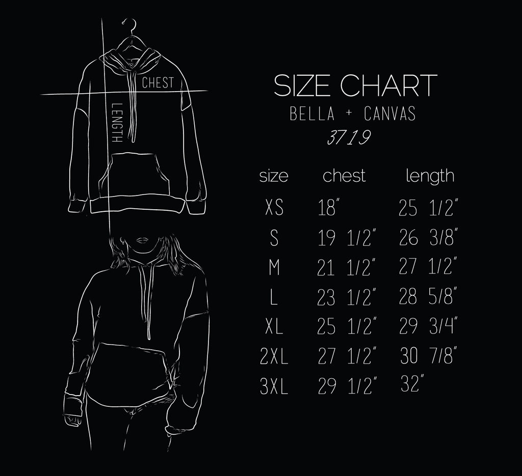 Barkley & Wagz Size Chart for Bella + Canvas 3719