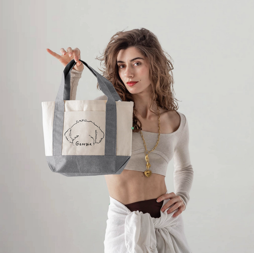 Custom Line Art Ears Mini Tote with Doodle Ears