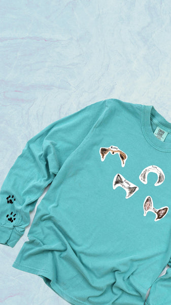 Comfort Colors Custom Pets Ears Faux Sticker Style Unisex Long Sleeve T-Shirt in Aqua Blue