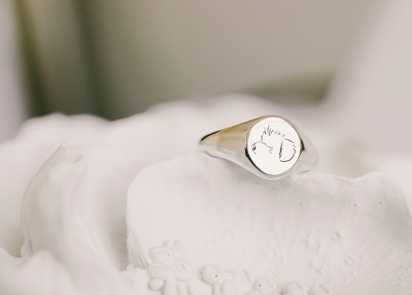 Dog or Cat Ears Signet Ring Personalized Side Profile Drawing