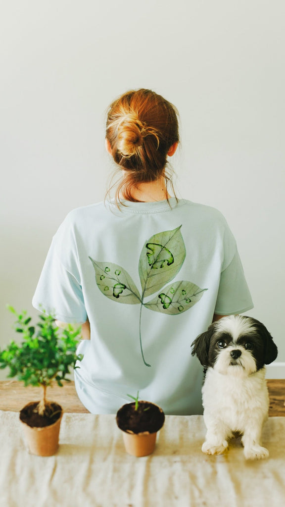Comfort Colors (Color: Bay) Custom Paw or Nose Print on Green Leaf T-Shirt