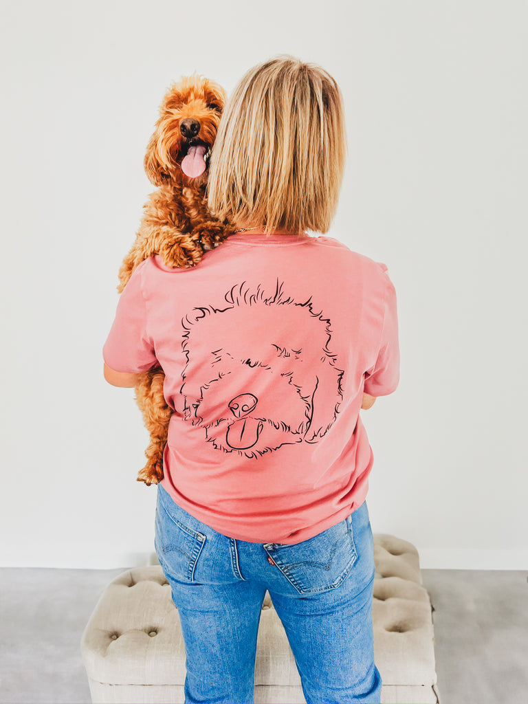 Custom Minimalist Full Face Pet Drawing Unisex T-Shirt in Mauve - Front/Back Printed