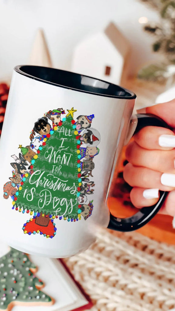All I Want For Christmas is Dogs Festive Mug - Black Handle