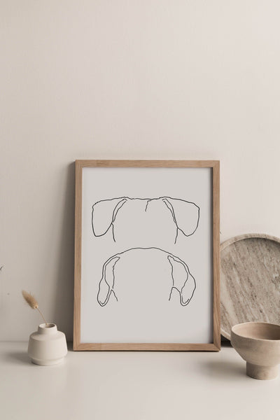 Wall decor print featuring two personalized dog ear drawings