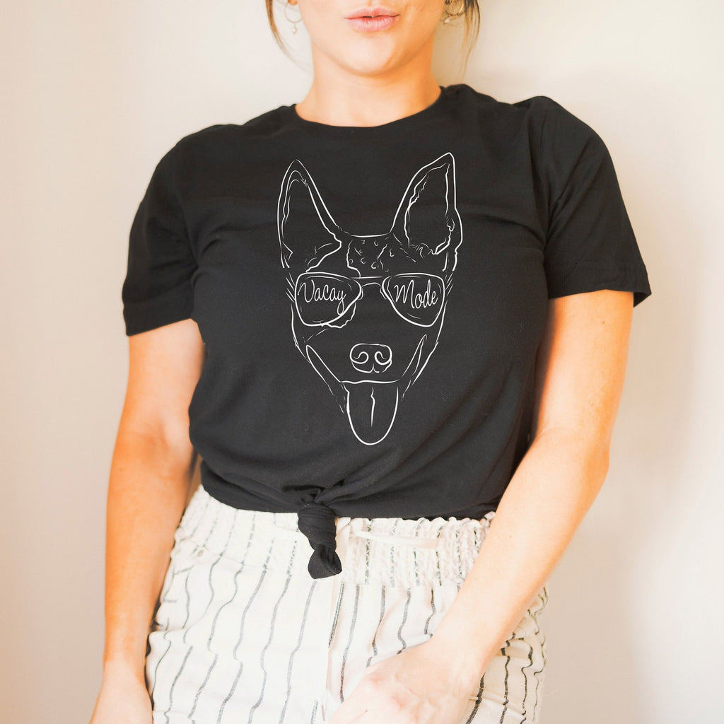 Custom Full Face Vacay Mode Portrait Drawing Dog, Cat, or Other Unisex T-Shirt