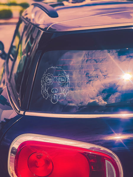 Dog, Cat, or Other Full Face Outline with Dog Mom Glasses Car Decal