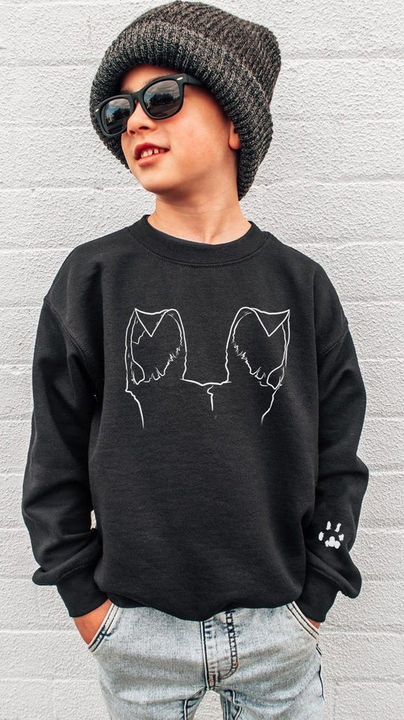 Pick a Style Toddler OR Youth Kid's Custom Pet Ears Sweatshirt with Paw on Sleeve