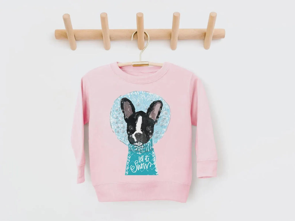 Custom Snow Globe Pet Portrait Kid's Sweatshirt - Pink Crewneck