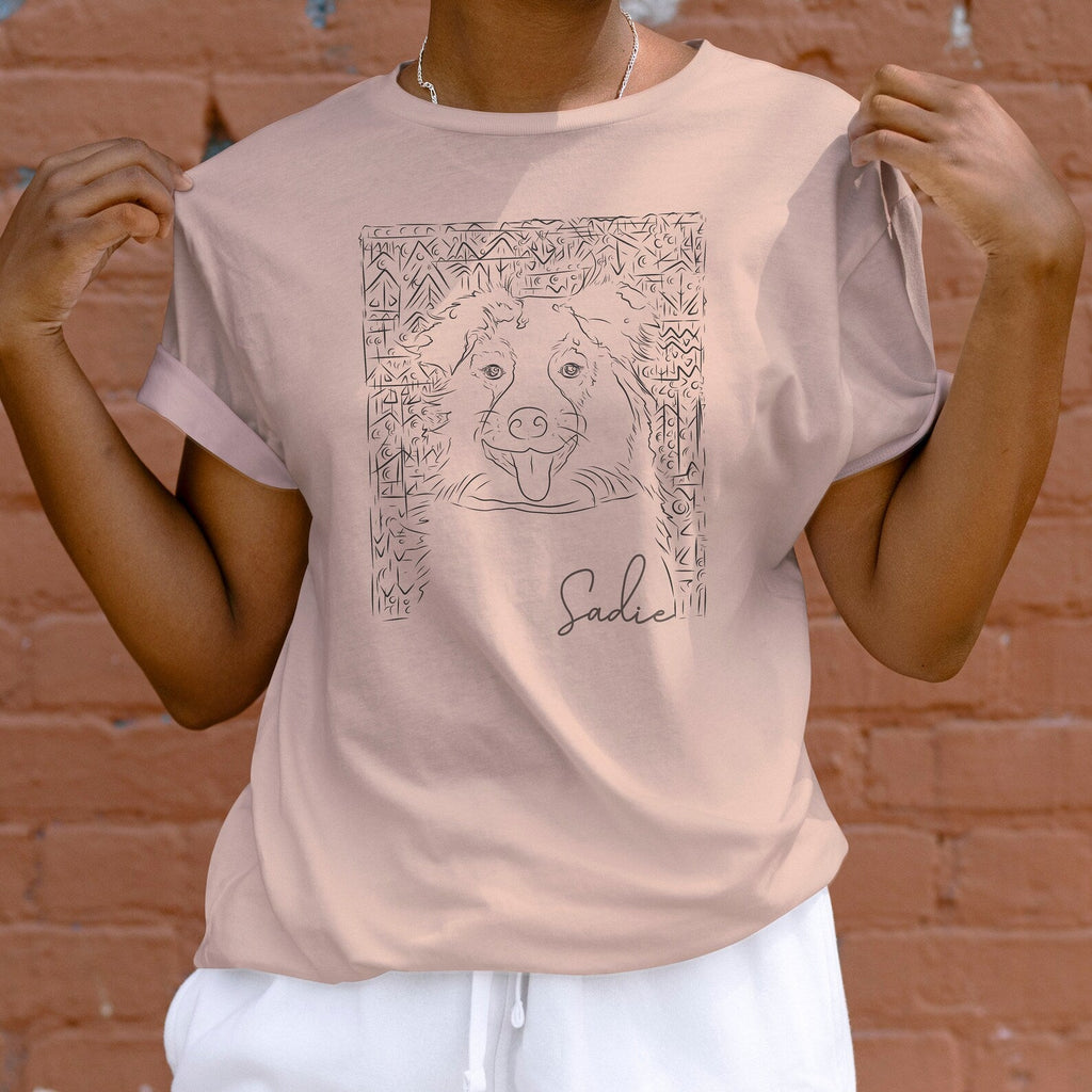 Custom Full Face Portrait with Name Dog, Cat, or Other Pet Portrait Unisex T-Shirt