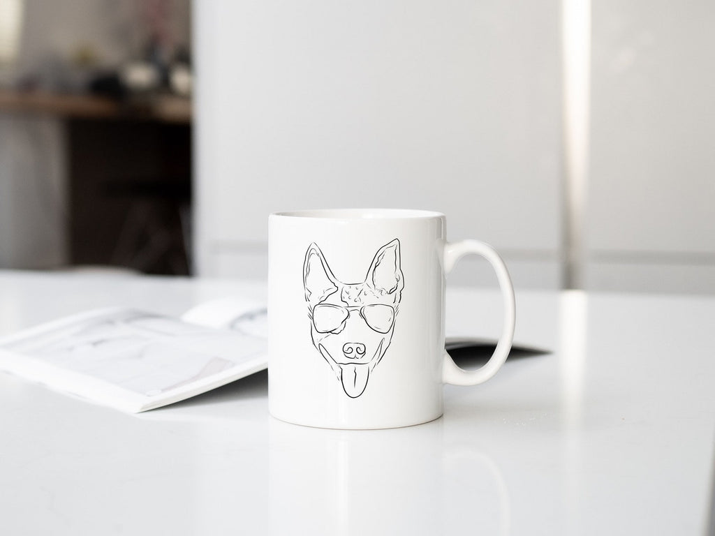 Full Face Portrait With Glasses Custom Dog, Cat, or Other Pet Drawing Coffee Mug